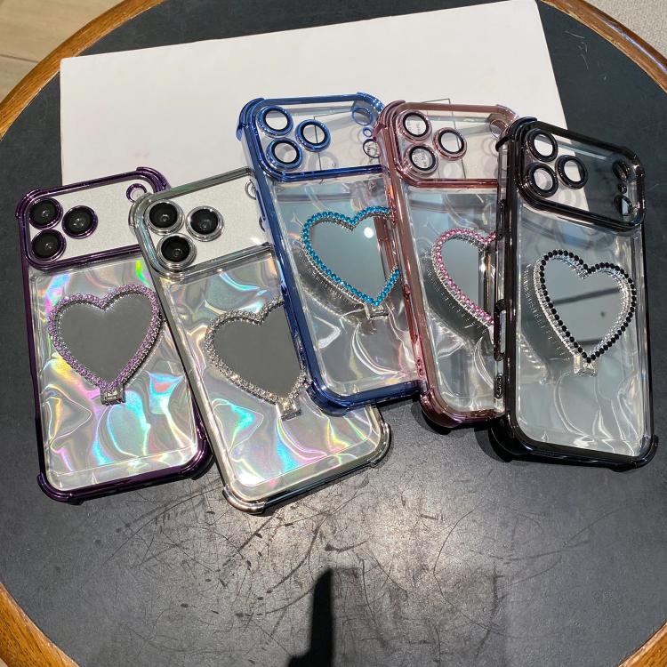 ハート型ミラー 電気めっき TPU + アクリル スマホケース ホルダー付き、iPhone XR 用、iPhone XS Max 用