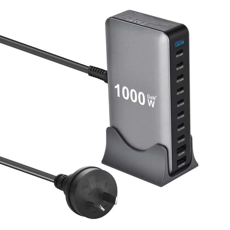 YMX-1000W 1000W 8ポートType-Cと2ポートUSB 10ポートデジタル表示多機能充電器、AUプラグ、EUプラグ、UKプラグ、USプラグ
