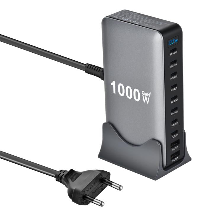 YMX-1000W 1000W 8ポートType-Cと2ポートUSB 10ポートデジタル表示多機能充電器、AUプラグ、EUプラグ、UKプラグ、USプラグ