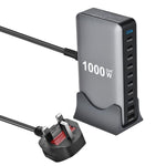 YMX-1000W 1000W 8ポートType-Cと2ポートUSB 10ポートデジタル表示多機能充電器、AUプラグ、EUプラグ、UKプラグ、USプラグ