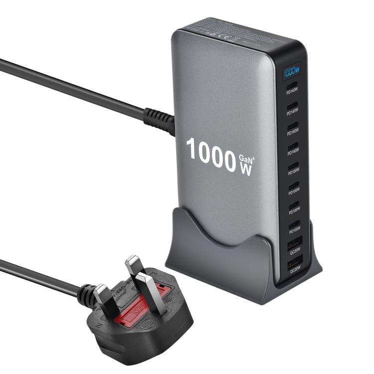 YMX-1000W 1000W 8ポートType-Cと2ポートUSB 10ポートデジタル表示多機能充電器、AUプラグ、EUプラグ、UKプラグ、USプラグ