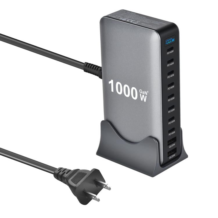 YMX-1000W 1000W 8ポートType-Cと2ポートUSB 10ポートデジタル表示多機能充電器、AUプラグ、EUプラグ、UKプラグ、USプラグ