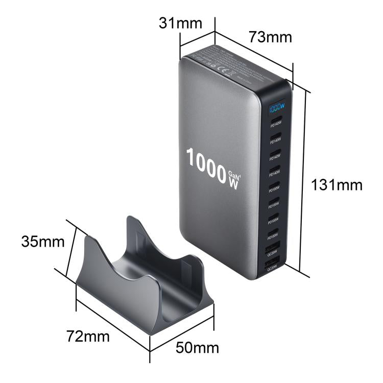 YMX-1000W 1000W 8ポートType-Cと2ポートUSB 10ポートデジタル表示多機能充電器、AUプラグ、EUプラグ、UKプラグ、USプラグ