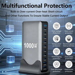 YMX-1000W 1000W 8ポートType-Cと2ポートUSB 10ポートデジタル表示多機能充電器、AUプラグ、EUプラグ、UKプラグ、USプラグ