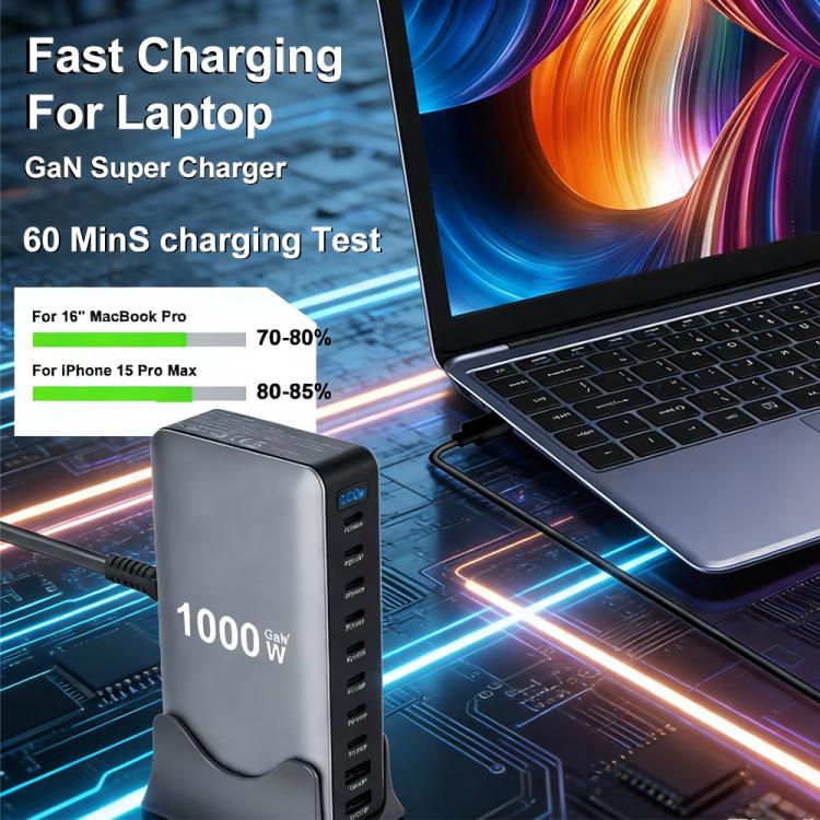 YMX-1000W 1000W 8ポートType-Cと2ポートUSB 10ポートデジタル表示多機能充電器、AUプラグ、EUプラグ、UKプラグ、USプラグ