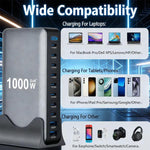YMX-1000W 1000W 8ポートType-Cと2ポートUSB 10ポートデジタル表示多機能充電器、AUプラグ、EUプラグ、UKプラグ、USプラグ