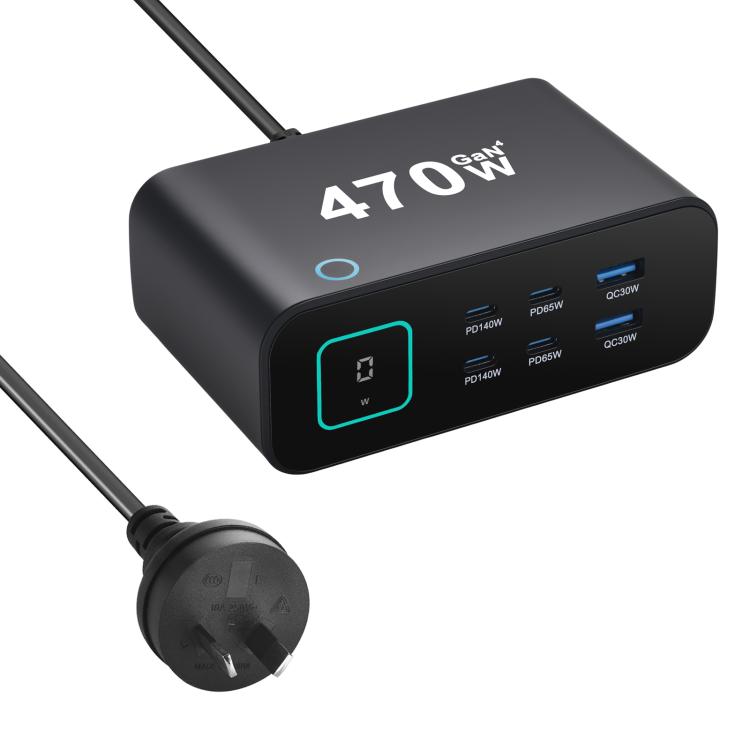 YMX-615-LCD470W 4xType-C and 2xUSB 470W GaN Multi-Function Charger, AU Plug, EU Plug, UK Plug, US Plug