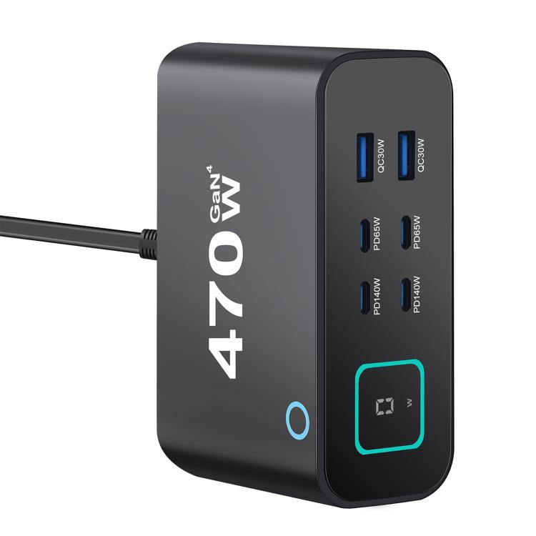YMX-615-LCD470W 4xType-Cと2xUSB 470W GaN多機能充電器、AUプラグ、EUプラグ、UKプラグ、USプラグ