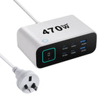 YMX-615-LCD470W 4xType-Cと2xUSB 470W GaN多機能充電器、AUプラグ、EUプラグ、UKプラグ、USプラグ