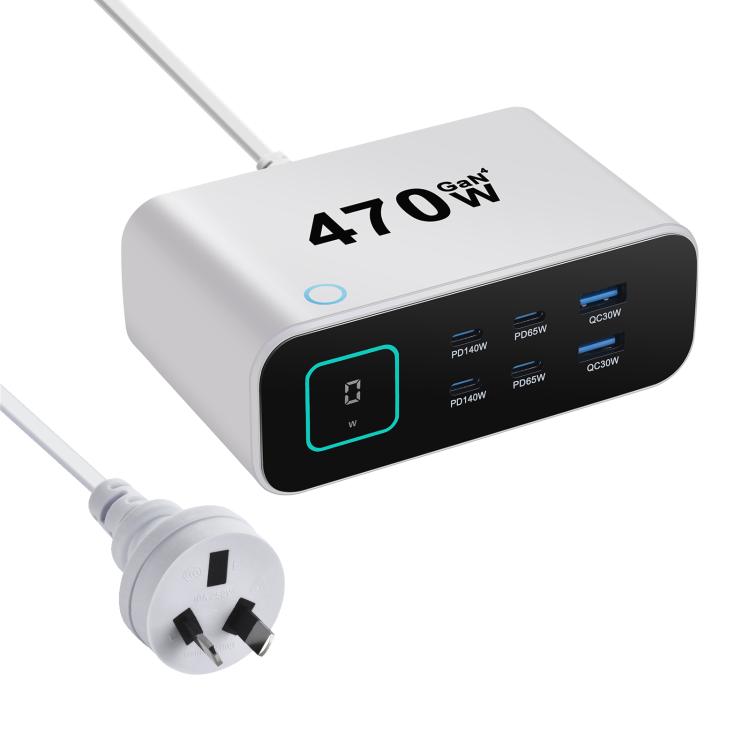 YMX-615-LCD470W 4xType-Cと2xUSB 470W GaN多機能充電器、AUプラグ、EUプラグ、UKプラグ、USプラグ