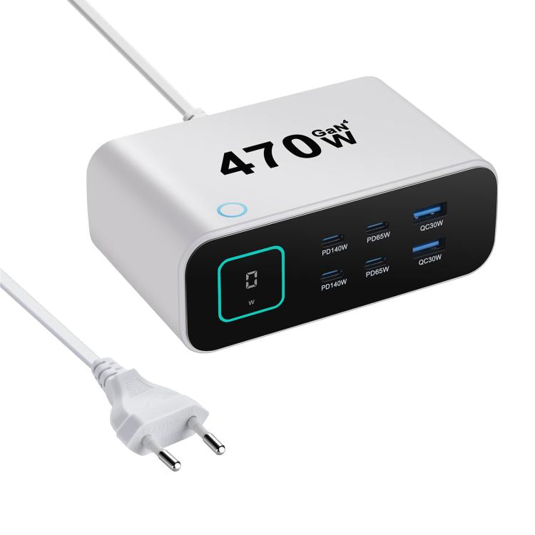 YMX-615-LCD470W 4xType-Cと2xUSB 470W GaN多機能充電器、AUプラグ、EUプラグ、UKプラグ、USプラグ