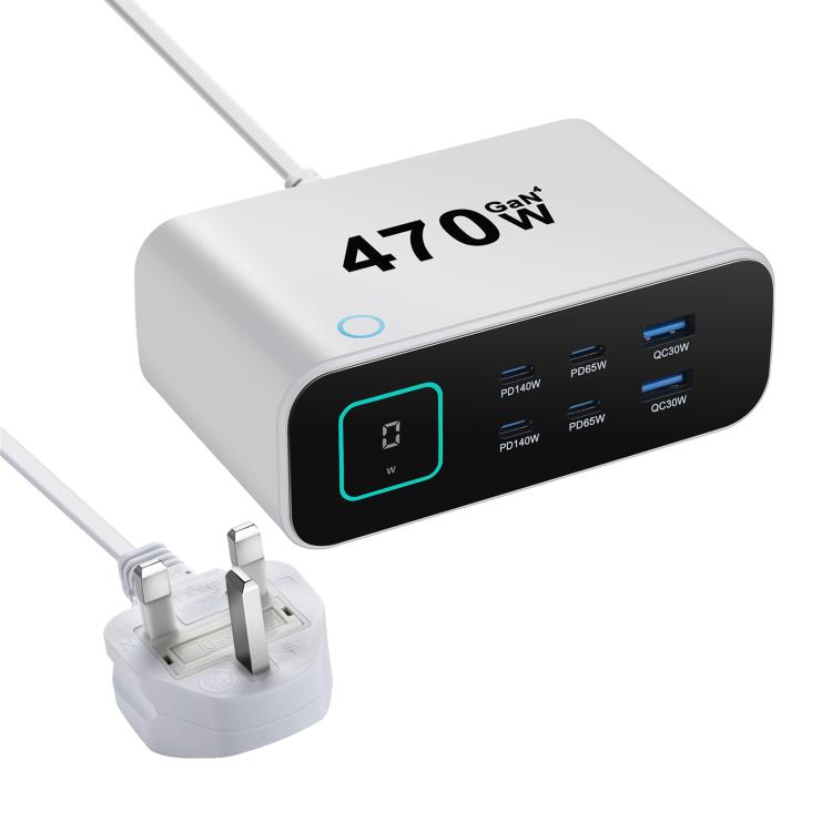 YMX-615-LCD470W 4xType-Cと2xUSB 470W GaN多機能充電器、AUプラグ、EUプラグ、UKプラグ、USプラグ