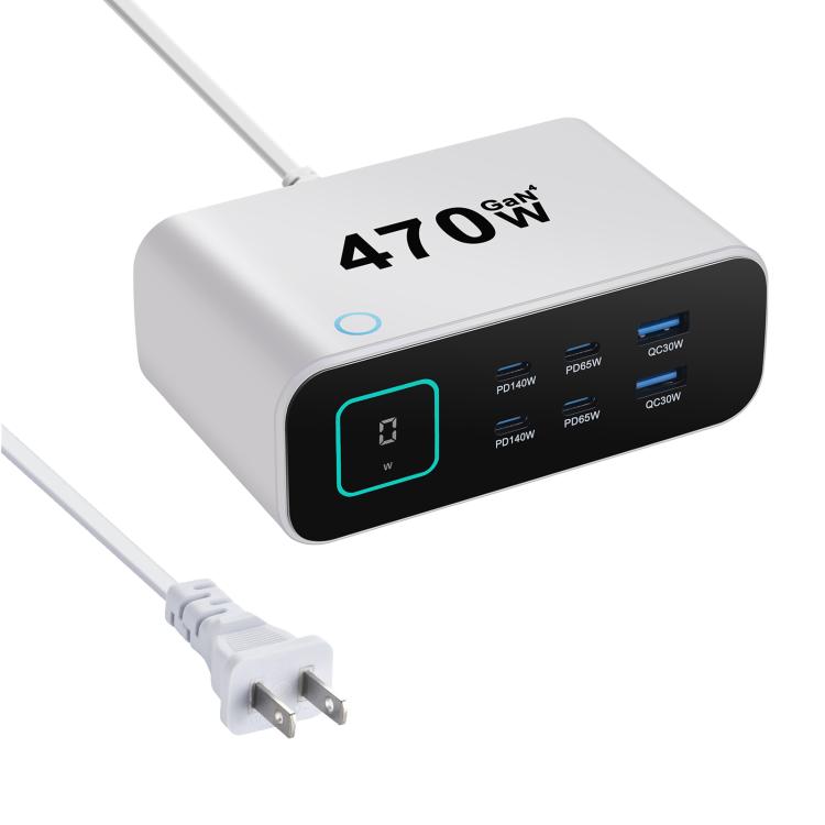 YMX-615-LCD470W 4xType-Cと2xUSB 470W GaN多機能充電器、AUプラグ、EUプラグ、UKプラグ、USプラグ
