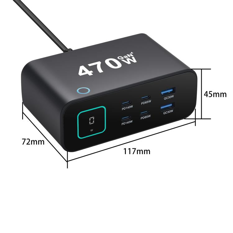 YMX-615-LCD470W 4xType-Cと2xUSB 470W GaN多機能充電器、AUプラグ、EUプラグ、UKプラグ、USプラグ