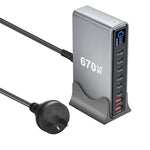 YMX-LCD670W 670W 6xType-Cと2xUSB GaNデジタル表示多機能充電器、AUプラグ、EUプラグ、UKプラグ、USプラグ