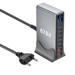 YMX-LCD670W 670W 6xType-Cと2xUSB GaNデジタル表示多機能充電器、AUプラグ、EUプラグ、UKプラグ、USプラグ
