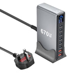 YMX-LCD670W 670W 6xType-Cと2xUSB GaNデジタル表示多機能充電器、AUプラグ、EUプラグ、UKプラグ、USプラグ