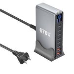 YMX-LCD670W 670W 6xType-Cと2xUSB GaNデジタル表示多機能充電器、AUプラグ、EUプラグ、UKプラグ、USプラグ