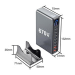YMX-LCD670W 670W 6xType-Cと2xUSB GaNデジタル表示多機能充電器、AUプラグ、EUプラグ、UKプラグ、USプラグ