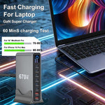YMX-LCD670W 670W 6xType-Cと2xUSB GaNデジタル表示多機能充電器、AUプラグ、EUプラグ、UKプラグ、USプラグ