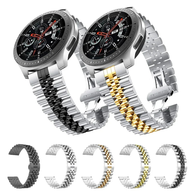 五連ビーズスチール交換用ストラップウォッチバンド、20mm Samsung Galaxy Watch 3 41mm用、22mm Samsung Galaxy Watch 3 45mm用、20mm Amazfit GTR 2 / Amazfit GTR 47mm用、22mm Amazfit GTR 42mm用、20mm Huawei Watch GT 2 42mm用