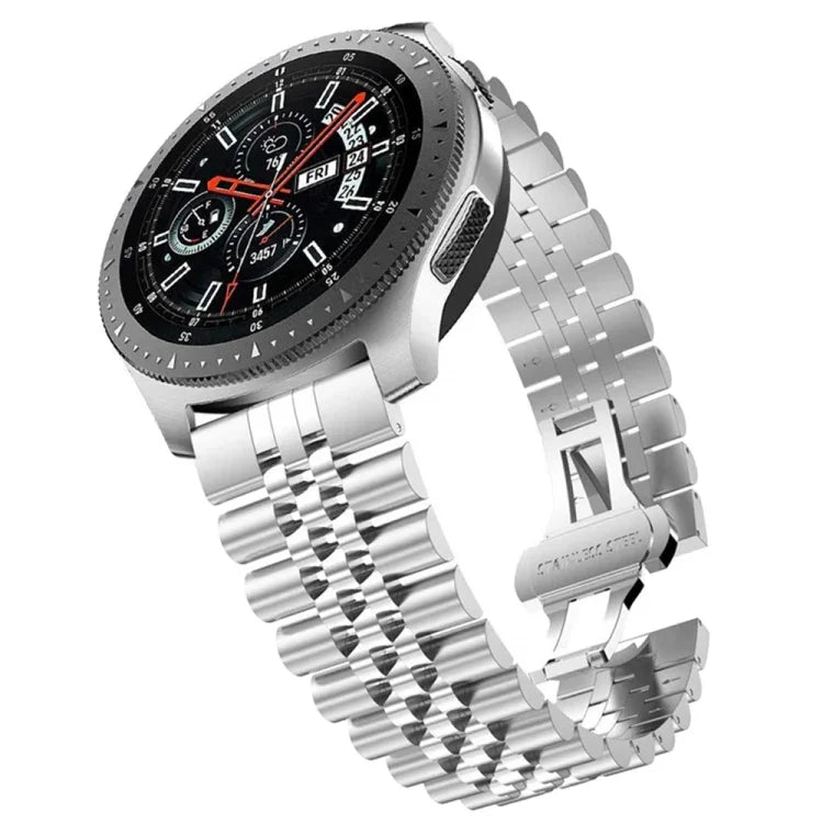 五連ビーズスチール交換用ストラップウォッチバンド、20mm Samsung Galaxy Watch 3 41mm用、22mm Samsung Galaxy Watch 3 45mm用、20mm Amazfit GTR 2 / Amazfit GTR 47mm用、22mm Amazfit GTR 42mm用、20mm Huawei Watch GT 2 42mm用