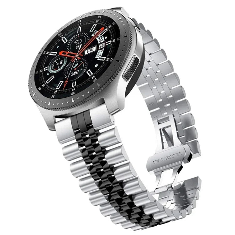五連ビーズスチール交換用ストラップウォッチバンド、20mm Samsung Galaxy Watch 3 41mm用、22mm Samsung Galaxy Watch 3 45mm用、20mm Amazfit GTR 2 / Amazfit GTR 47mm用、22mm Amazfit GTR 42mm用、20mm Huawei Watch GT 2 42mm用