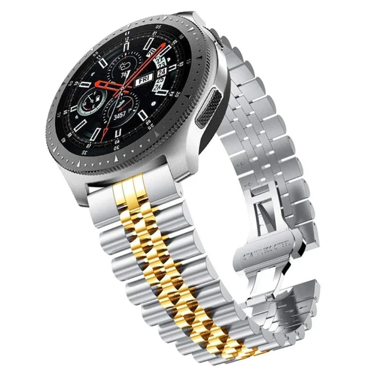 五連ビーズスチール交換用ストラップウォッチバンド、20mm Samsung Galaxy Watch 3 41mm用、22mm Samsung Galaxy Watch 3 45mm用、20mm Amazfit GTR 2 / Amazfit GTR 47mm用、22mm Amazfit GTR 42mm用、20mm Huawei Watch GT 2 42mm用