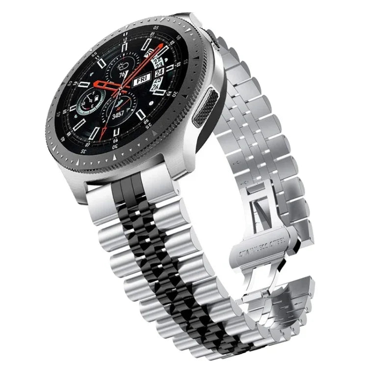 五連ビーズスチール交換用ストラップウォッチバンド、20mm Samsung Galaxy Watch 3 41mm用、22mm Samsung Galaxy Watch 3 45mm用、20mm Amazfit GTR 2 / Amazfit GTR 47mm用、22mm Amazfit GTR 42mm用、20mm Huawei Watch GT 2 42mm用