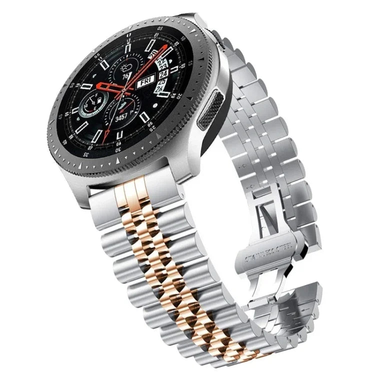五連ビーズスチール交換用ストラップウォッチバンド、20mm Samsung Galaxy Watch 3 41mm用、22mm Samsung Galaxy Watch 3 45mm用、20mm Amazfit GTR 2 / Amazfit GTR 47mm用、22mm Amazfit GTR 42mm用、20mm Huawei Watch GT 2 42mm用