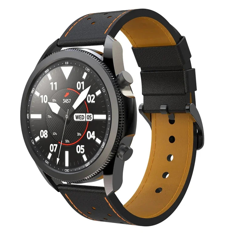 Samsung Galaxy Watch 3 45mm用 丸穴ライン本革交換用ストラップウォッチバンド