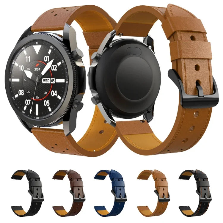 Samsung Galaxy Watch 3 45mm用 丸穴ライン本革交換用ストラップウォッチバンド