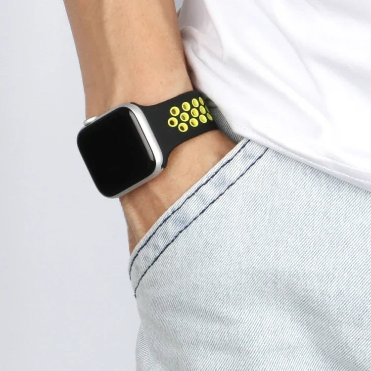 伸縮性シリコンウォッチバンド、Apple Watch Series 6 & SE & 5 & 4 40mm / 3 & 2 & 1 38mm対応、135mm（ブラックイエロー）、135mm（ブラックグレー）、150mm（レッドブラック）
