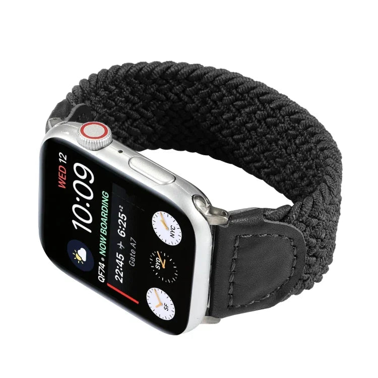 ナイロン＋レザー編み込みウォッチバンド、Apple Watch Series 6 & SE & 5 & 4 40mm / 3 & 2 & 1 38mm対応、S、M、L