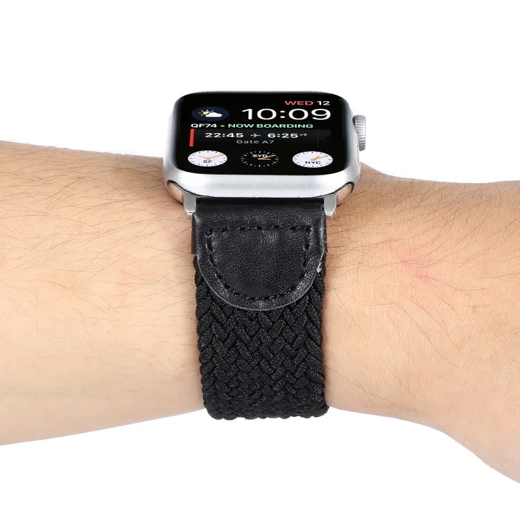 ナイロン＋レザー編み込みウォッチバンド、Apple Watch Series 6 & SE & 5 & 4 40mm / 3 & 2 & 1 38mm対応、S、M、L