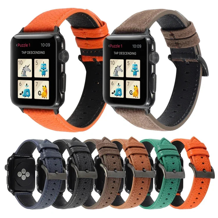 ライチテクスチャー本革ウォッチバンド、Apple Watch Series 6 & SE & 5 & 4 40mm / 3 & 2 & 1 38mm対応、Apple Watch Series 7 41mm / 6 & SE & 5 & 4 40mm / 3 & 2 & 1 38mm対応
