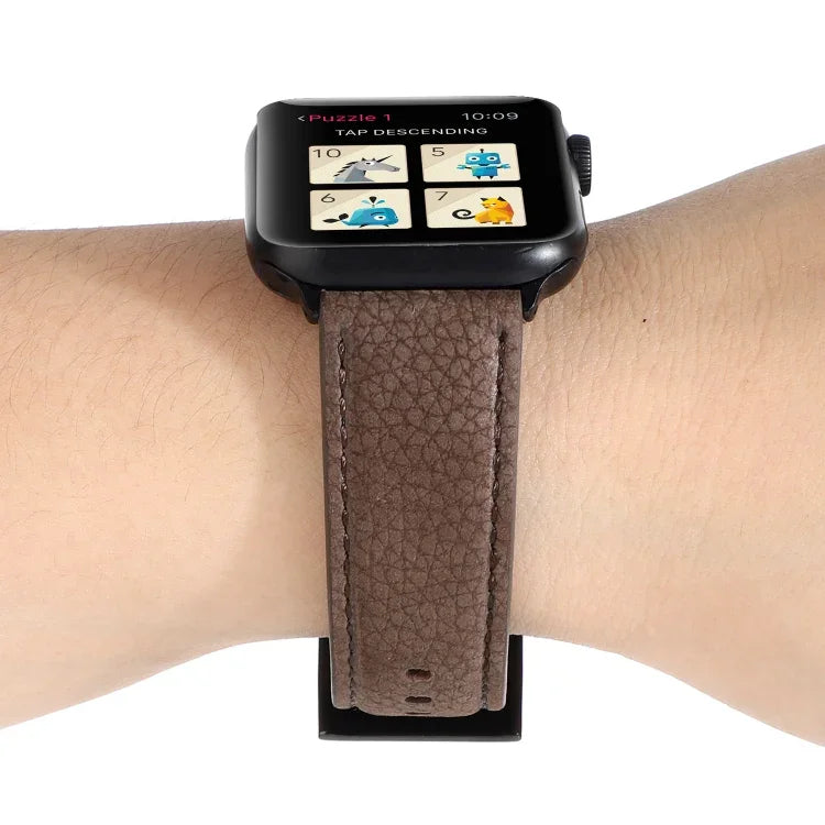 ライチテクスチャー本革ウォッチバンド、Apple Watch Series 6 & SE & 5 & 4 44mm / 3 & 2 & 1 42mm対応、Apple Watch Series 7 45mm / 6 & SE & 5 & 4 44mm / 3 & 2 & 1 42mm対応