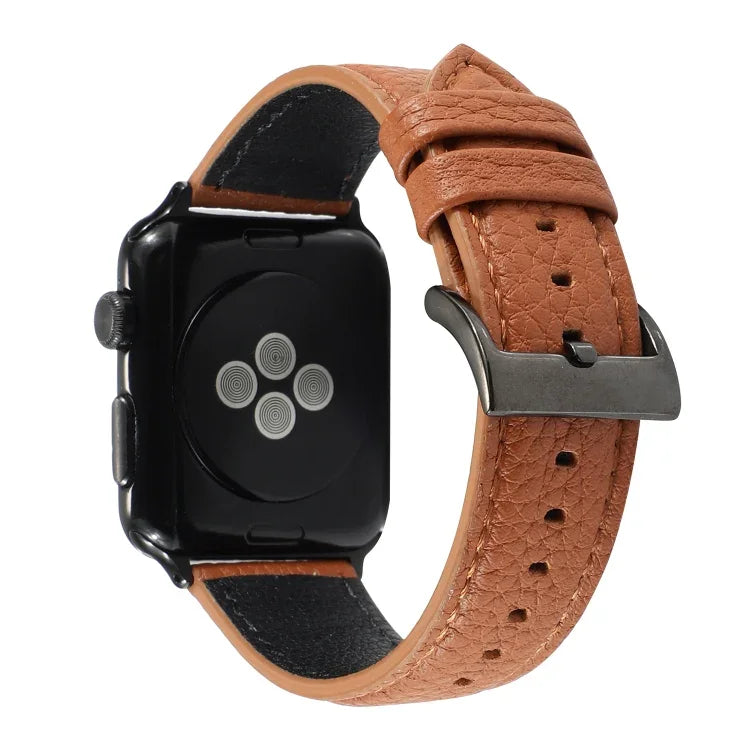 ライチテクスチャー本革ウォッチバンド、Apple Watch Series 6 & SE & 5 & 4 44mm / 3 & 2 & 1 42mm対応、Apple Watch Series 7 45mm / 6 & SE & 5 & 4 44mm / 3 & 2 & 1 42mm対応