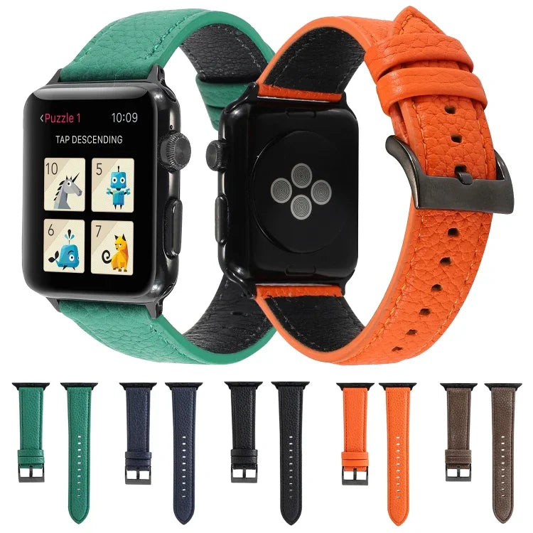 ライチテクスチャー本革ウォッチバンド、Apple Watch Series 6 & SE & 5 & 4 44mm / 3 & 2 & 1 42mm対応、Apple Watch Series 7 45mm / 6 & SE & 5 & 4 44mm / 3 & 2 & 1 42mm対応
