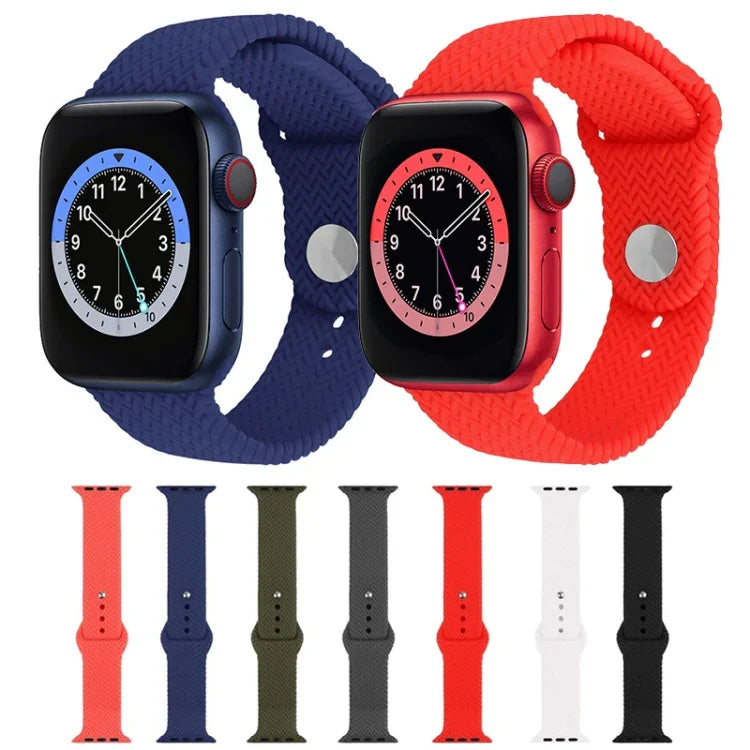 編み込みパターン シリコン スナップ時計バンド Apple Watch Series 6 & SE & 5 & 4 40mm / 3 & 2 & 1 38mm 用、Apple Watch Series 7 41mm / 6 & SE & 5 & 4 40mm / 3 & 2 & 1 38mm 用、Apple Watch Series 8&7 41mm / SE 2&6&SE&5&4 40mm / 3&2&1 38mm 用