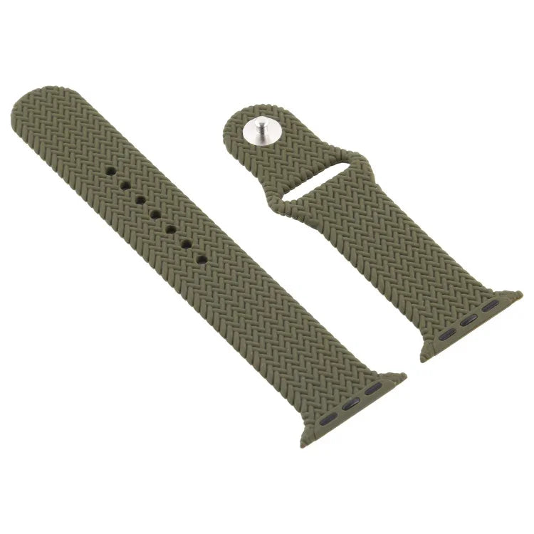 編み込みパターン シリコン スナップ時計バンド Apple Watch Series 6 & SE & 5 & 4 44mm / 3 & 2 & 1 42mm 用、Apple Watch Ultra 49mm / Series 8&7 45mm / SE 2&6&SE&5&4 44mm / 3&2&1 42mm 用、Apple Watch Series 7 45mm / 6 & SE & 5 & 4 44mm / 3 & 2 & 1 42mm 用