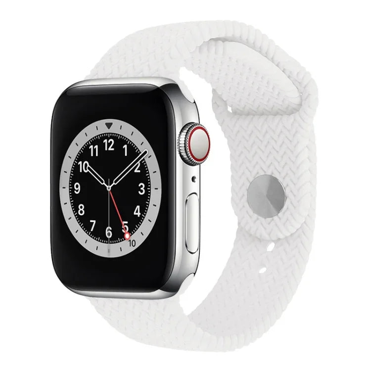 編み込みパターン シリコン スナップ時計バンド Apple Watch Series 6 & SE & 5 & 4 44mm / 3 & 2 & 1 42mm 用、Apple Watch Ultra 49mm / Series 8&7 45mm / SE 2&6&SE&5&4 44mm / 3&2&1 42mm 用、Apple Watch Series 7 45mm / 6 & SE & 5 & 4 44mm / 3 & 2 & 1 42mm 用