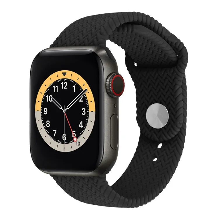 編み込みパターン シリコン スナップ時計バンド Apple Watch Series 6 & SE & 5 & 4 44mm / 3 & 2 & 1 42mm 用、Apple Watch Ultra 49mm / Series 8&7 45mm / SE 2&6&SE&5&4 44mm / 3&2&1 42mm 用、Apple Watch Series 7 45mm / 6 & SE & 5 & 4 44mm / 3 & 2 & 1 42mm 用