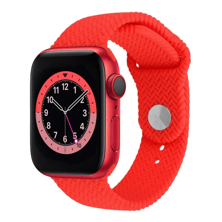 編み込みパターン シリコン スナップ時計バンド Apple Watch Series 6 & SE & 5 & 4 44mm / 3 & 2 & 1 42mm 用、Apple Watch Ultra 49mm / Series 8&7 45mm / SE 2&6&SE&5&4 44mm / 3&2&1 42mm 用、Apple Watch Series 7 45mm / 6 & SE & 5 & 4 44mm / 3 & 2 & 1 42mm 用