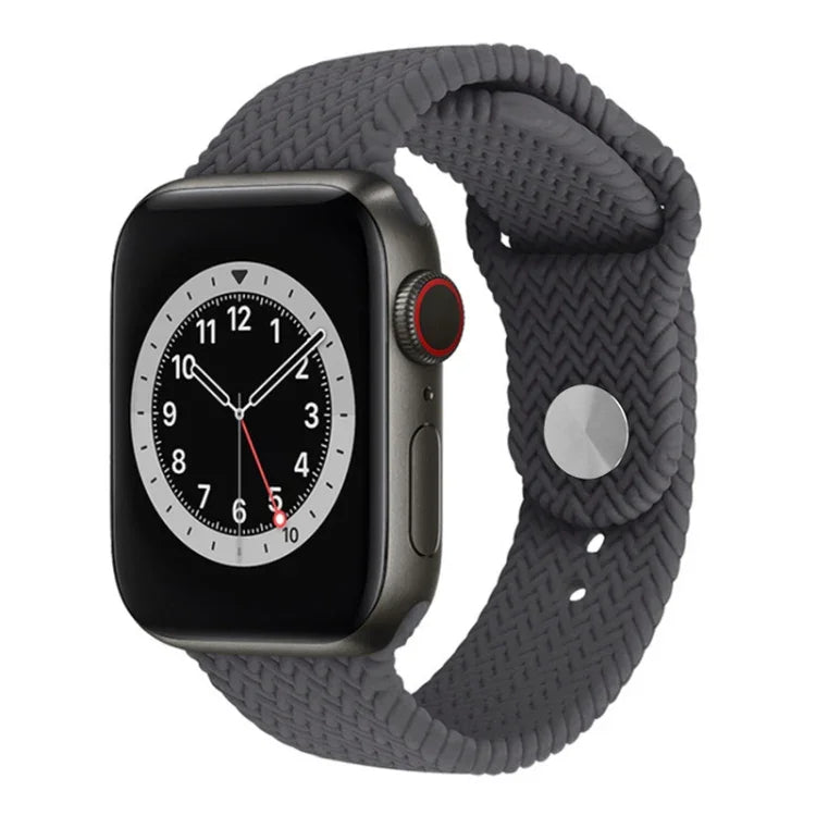 編み込みパターン シリコン スナップ時計バンド Apple Watch Series 6 & SE & 5 & 4 44mm / 3 & 2 & 1 42mm 用、Apple Watch Ultra 49mm / Series 8&7 45mm / SE 2&6&SE&5&4 44mm / 3&2&1 42mm 用、Apple Watch Series 7 45mm / 6 & SE & 5 & 4 44mm / 3 & 2 & 1 42mm 用