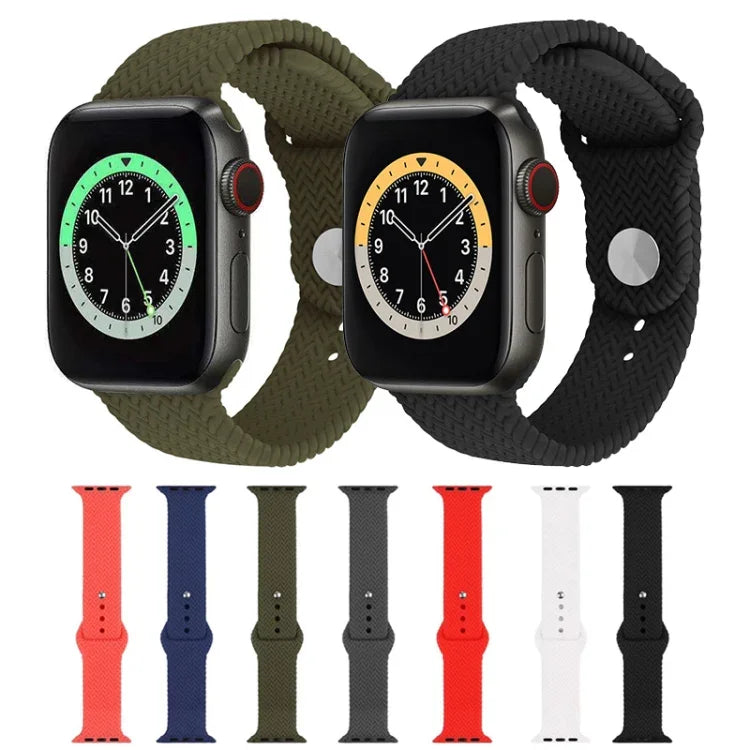 編み込みパターン シリコン スナップ時計バンド Apple Watch Series 6 & SE & 5 & 4 44mm / 3 & 2 & 1 42mm 用、Apple Watch Ultra 49mm / Series 8&7 45mm / SE 2&6&SE&5&4 44mm / 3&2&1 42mm 用、Apple Watch Series 7 45mm / 6 & SE & 5 & 4 44mm / 3 & 2 & 1 42mm 用