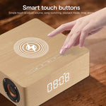 Q5A 多機能木製タッチクロックディスプレイ ワイヤレス充電 Bluetoothスピーカー TFカード＆Uディスク＆3.5mm AUX対応, Q5A