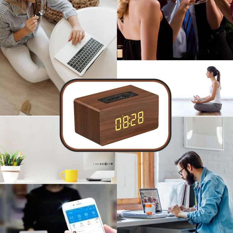 W5C サブウーファー 木製時計 Bluetoothスピーカー TFカード & 3.5mm AUX対応 ブラウンウッド イエローウッド