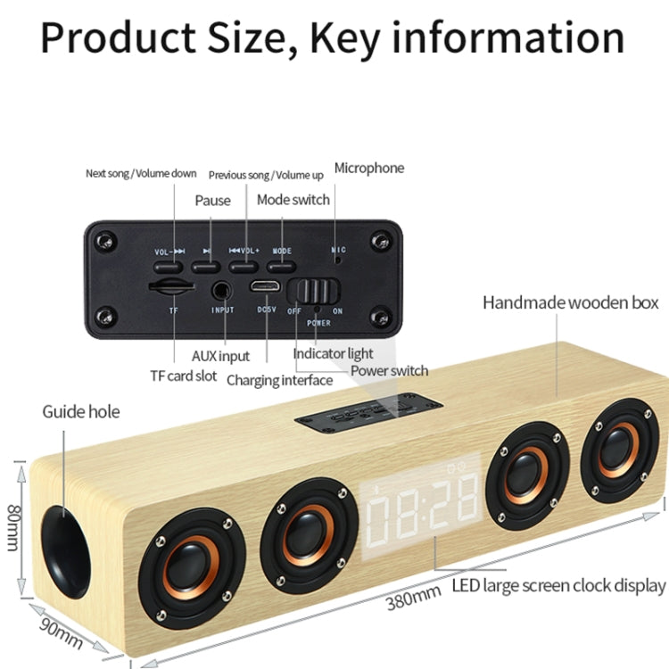 W8C 木製クロックサブウーファー Bluetoothスピーカー TFカード＆Uディスク＆3.5mm AUX対応