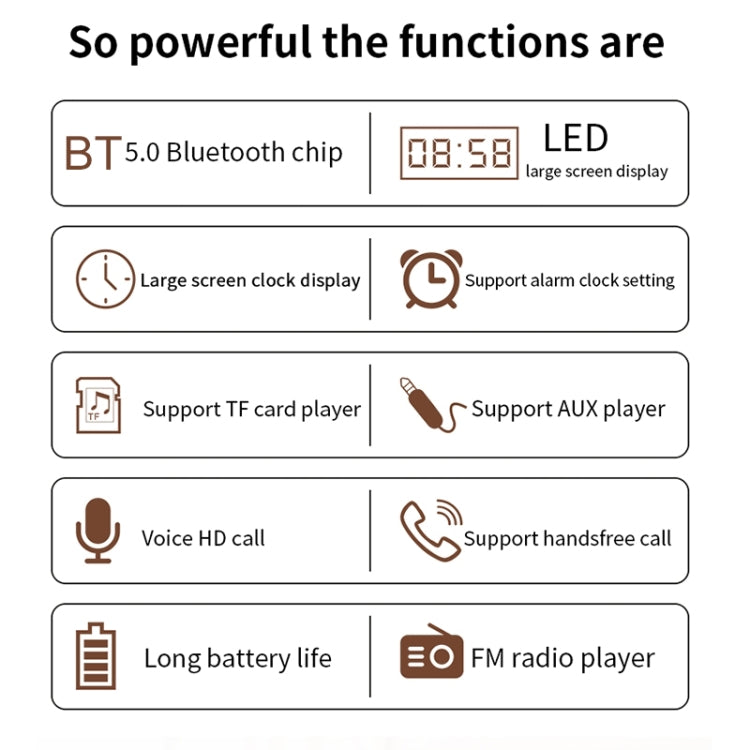 W8C 木製クロックサブウーファー Bluetoothスピーカー TFカード＆Uディスク＆3.5mm AUX対応